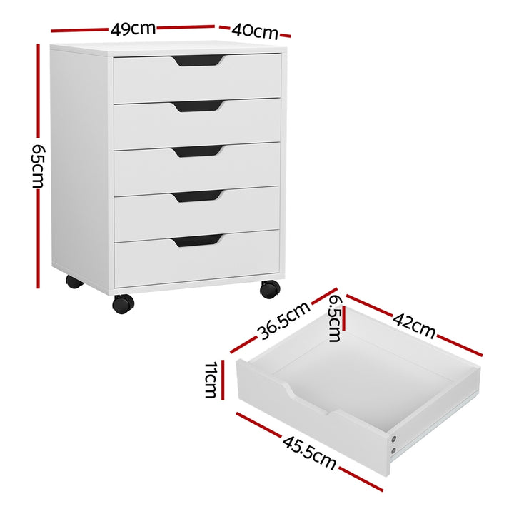 5-Drawer Mobile Office Document Filing Cabinet - White - Homecoze