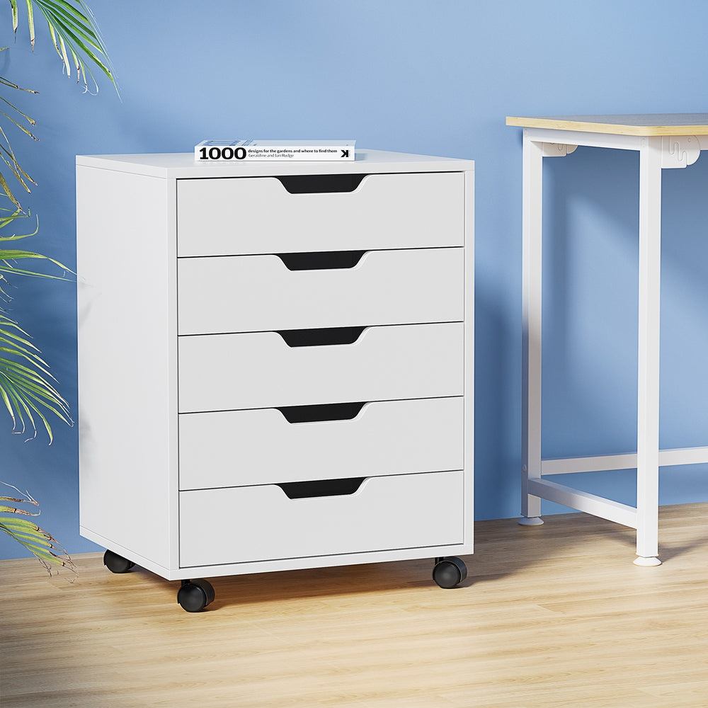 5-Drawer Mobile Office Document Filing Cabinet - White - Homecoze