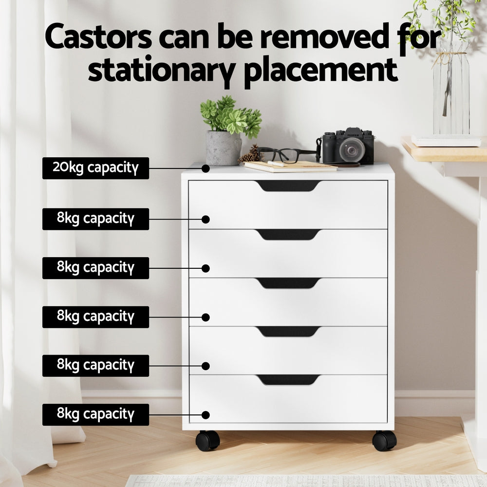 5-Drawer Mobile Office Document Filing Cabinet - White - Homecoze