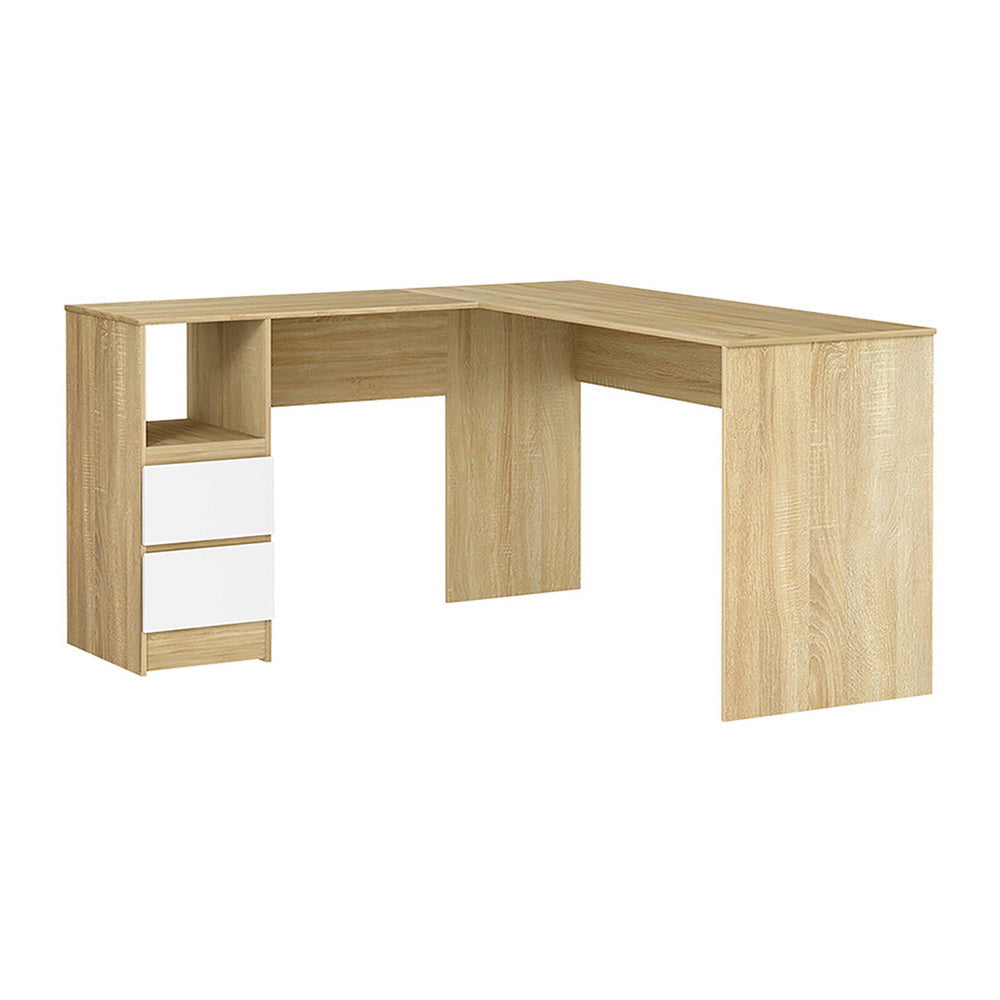 L-Shape Corner Office Computer Desk Workstation with Drawers - Oak & White - Homecoze