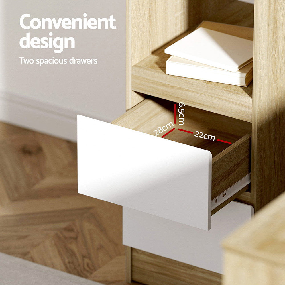 L-Shape Corner Office Computer Desk Workstation with Drawers - Oak & White - Homecoze