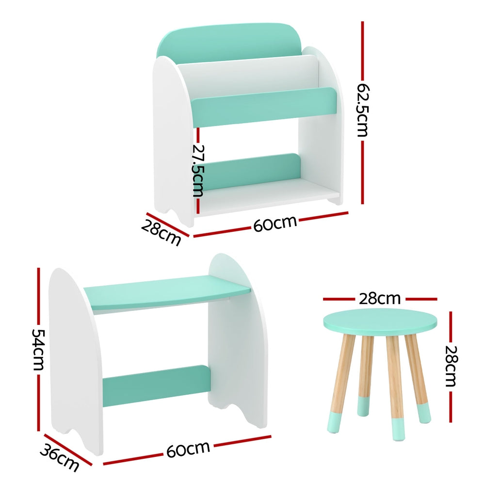 Kids 2-In-1 Table & Chair Bookshelf Set - White & Green - Homecoze