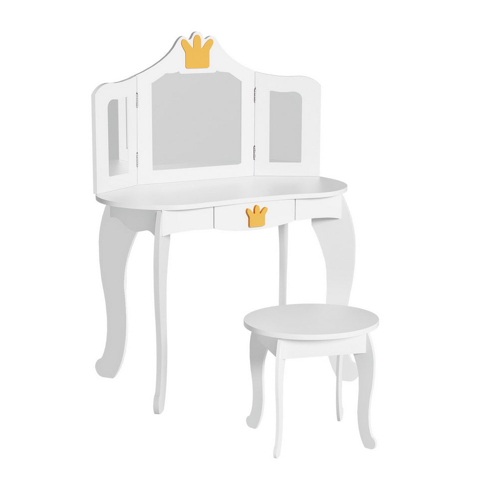 Kids Mini Dressing Table with Mirror - White - Homecoze