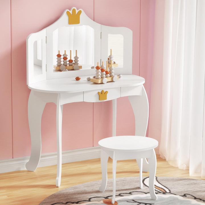 Kids Mini Dressing Table with Mirror - White - Homecoze