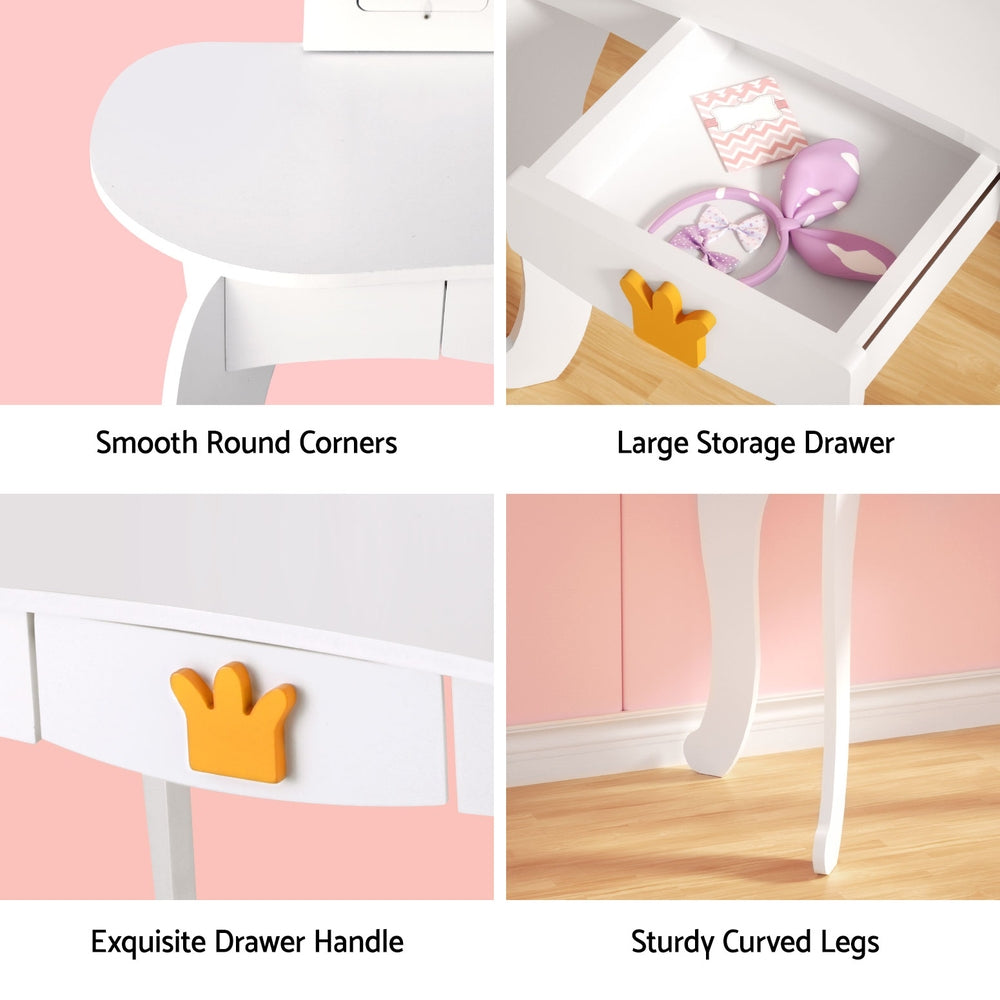 Kids Mini Dressing Table with Mirror - White - Homecoze