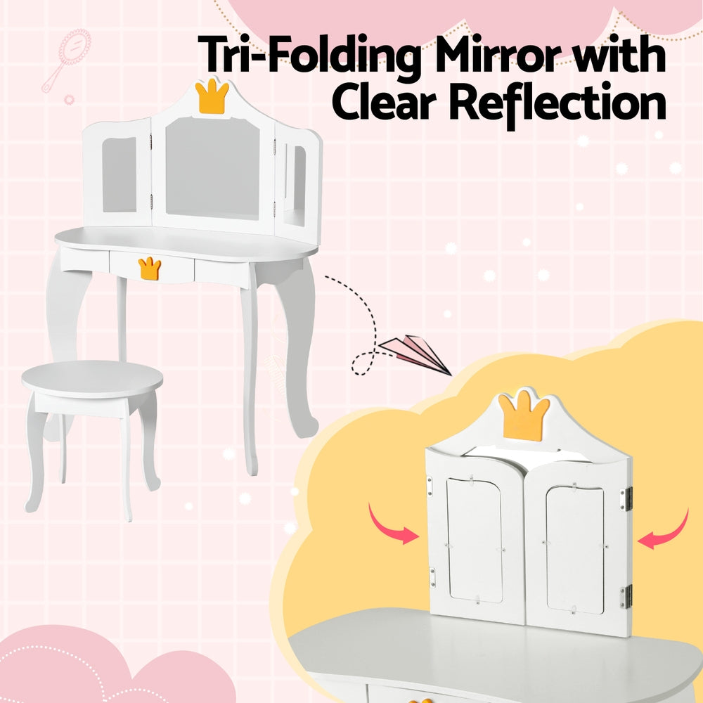 Kids Mini Dressing Table with Mirror - White - Homecoze
