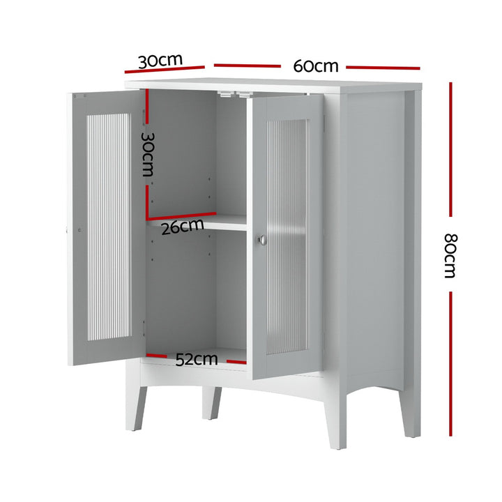 Artiss Bathroom Storage Cabinet 80cm Buffet Sideboard Floor Cupboard Toilet Glass White - Homecoze