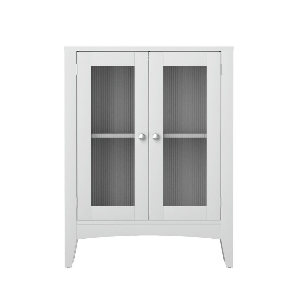 Artiss Bathroom Storage Cabinet 80cm Buffet Sideboard Floor Cupboard Toilet Glass White - Homecoze