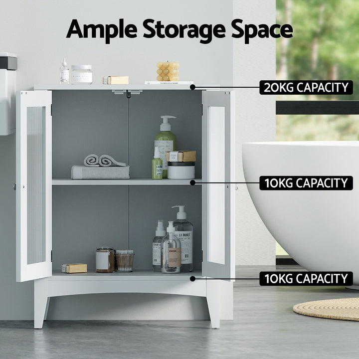 Artiss Bathroom Storage Cabinet 80cm Buffet Sideboard Floor Cupboard Toilet Glass White - Homecoze