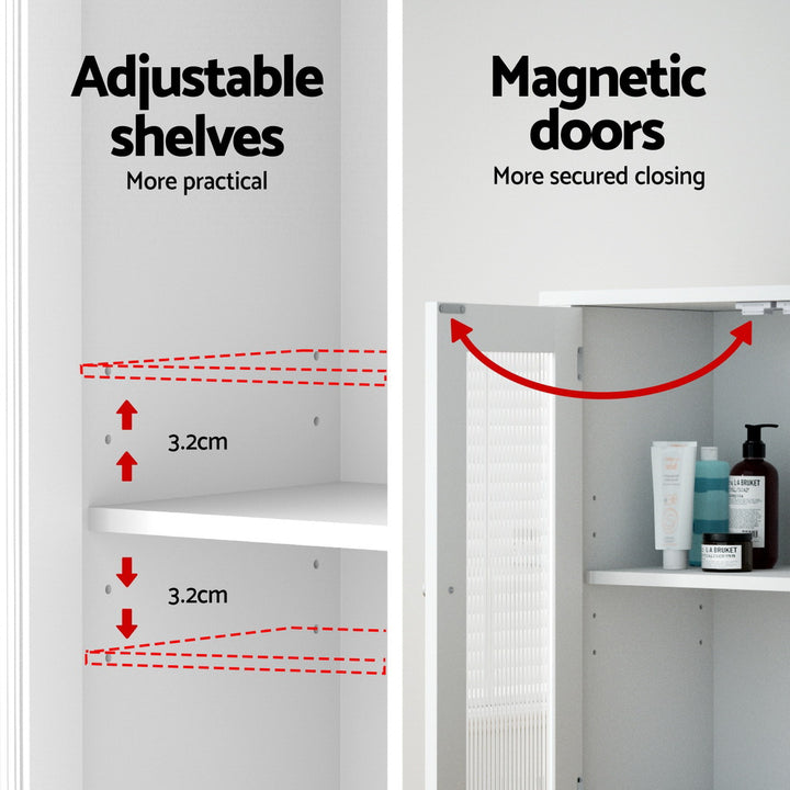 Artiss Bathroom Storage Cabinet 80cm Buffet Sideboard Floor Cupboard Toilet Glass White - Homecoze