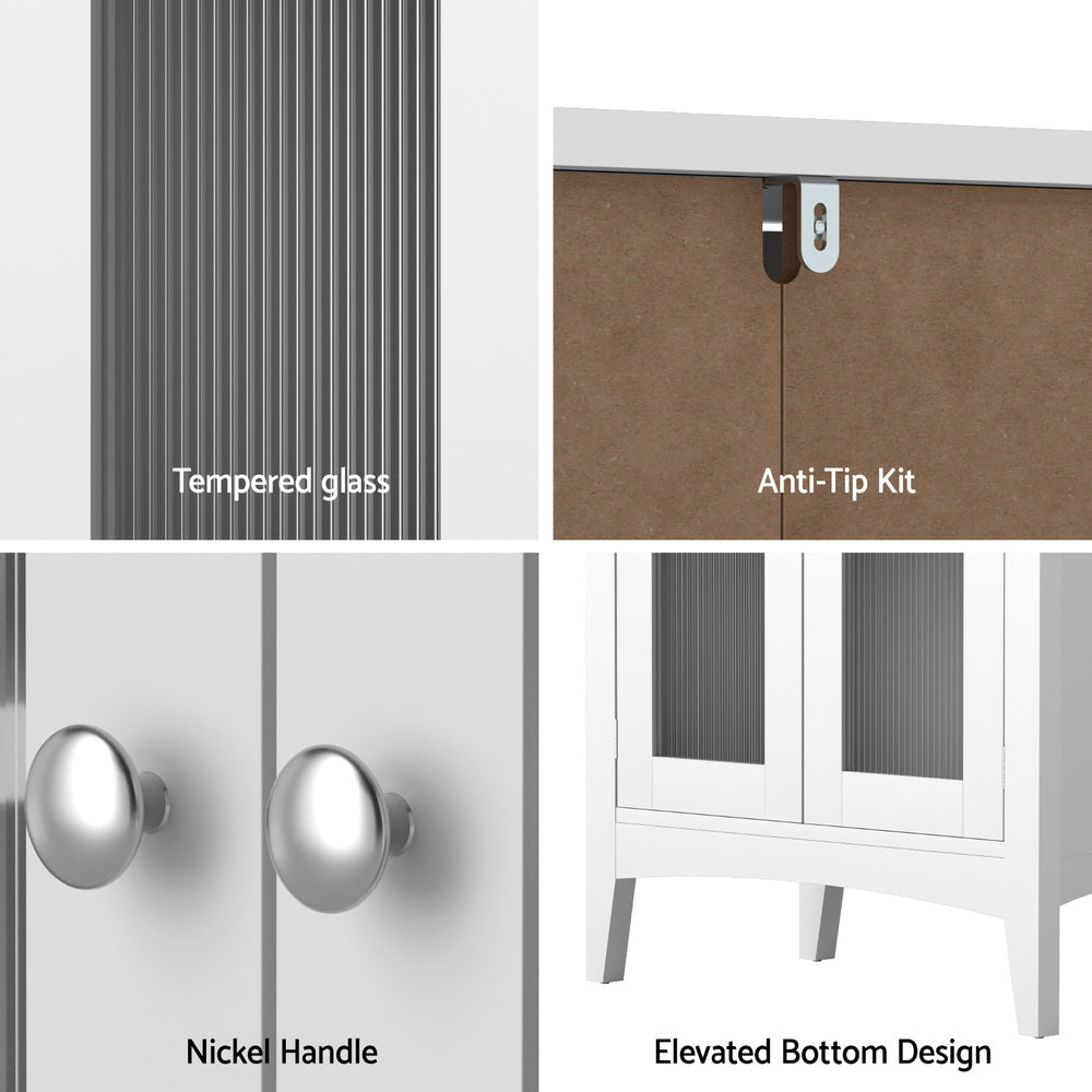 Artiss Bathroom Storage Cabinet 80cm Buffet Sideboard Floor Cupboard Toilet Glass White - Homecoze