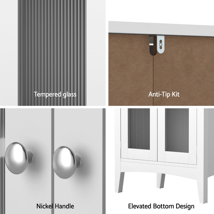 Artiss Bathroom Storage Cabinet 80cm Buffet Sideboard Floor Cupboard Toilet Glass White - Homecoze