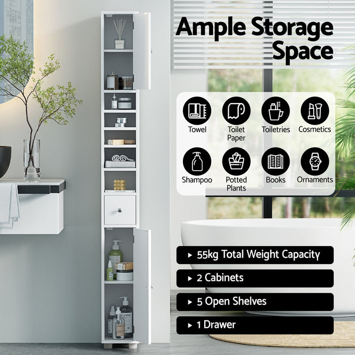 Artiss Bathroom Storage Cabinet 180cm Tall Slim Floor Cupboard Toilet Narrow Linen Tower - Homecoze