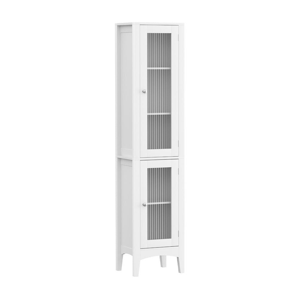 Artiss Bathroom Storage Cabinet 160cm Tall Slim Floor Cupboard Toilet Glass Door White - Homecoze