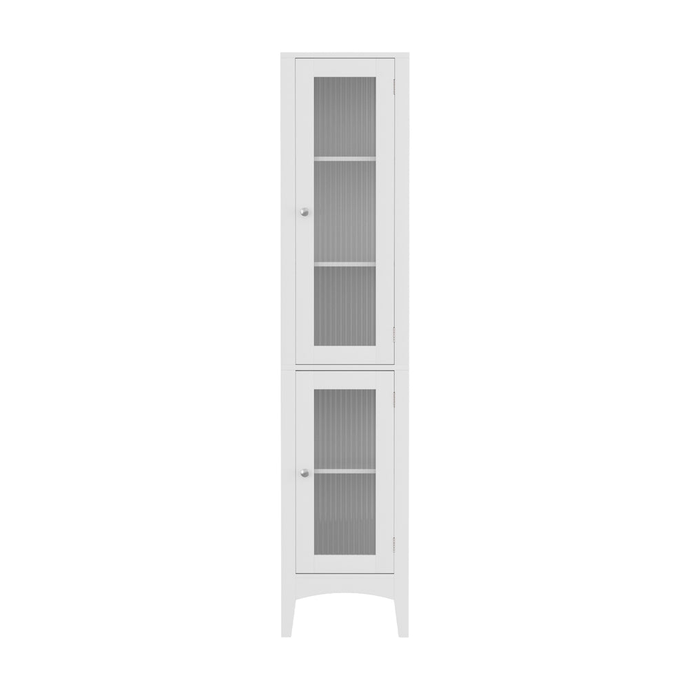Artiss Bathroom Storage Cabinet 160cm Tall Slim Floor Cupboard Toilet Glass Door White - Homecoze