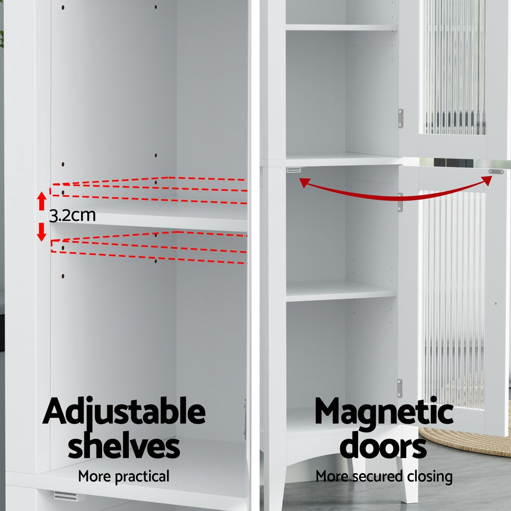 Artiss Bathroom Storage Cabinet 160cm Tall Slim Floor Cupboard Toilet Glass Door White - Homecoze
