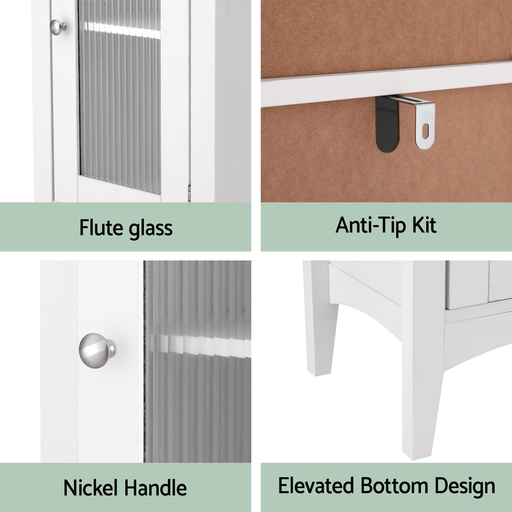 Artiss Bathroom Storage Cabinet 160cm Tall Slim Floor Cupboard Toilet Glass Door White - Homecoze
