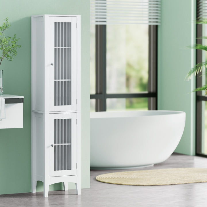 Artiss Bathroom Storage Cabinet 160cm Tall Slim Floor Cupboard Toilet Glass Door White - Homecoze