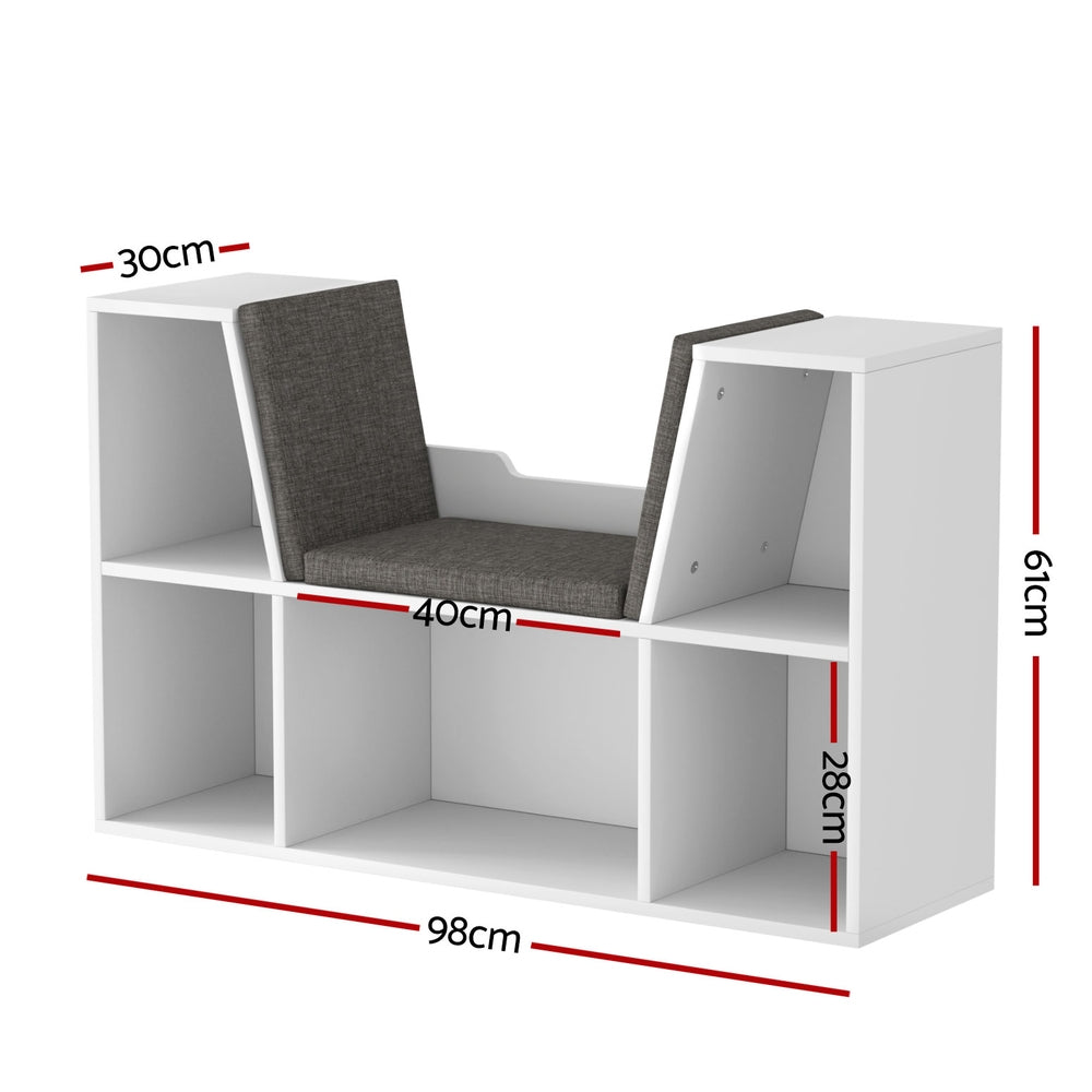 Kids Mini Storage Bookcase with Seat – White - Homecoze