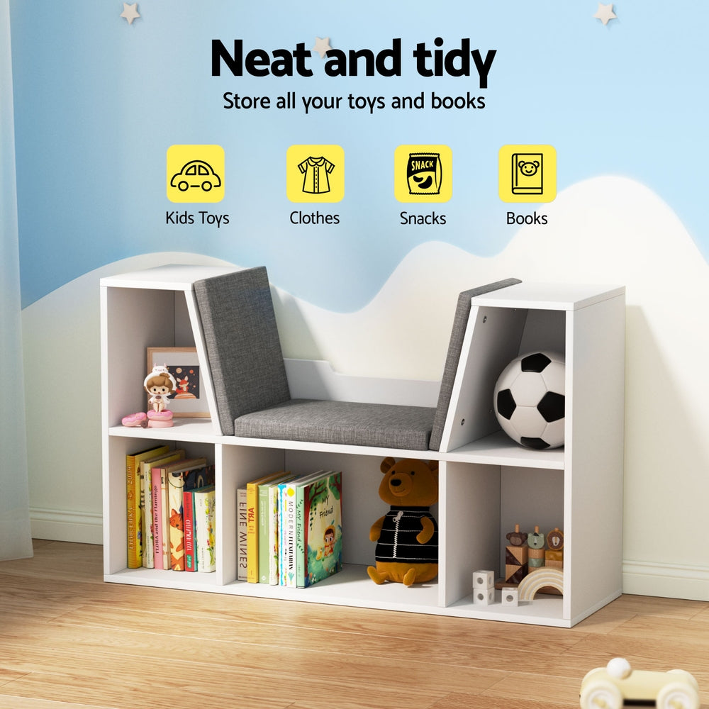 Kids Mini Storage Bookcase with Seat – White - Homecoze