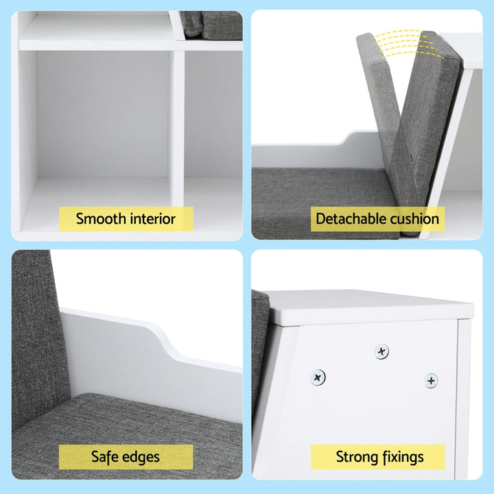 Kids Mini Storage Bookcase with Seat – White - Homecoze