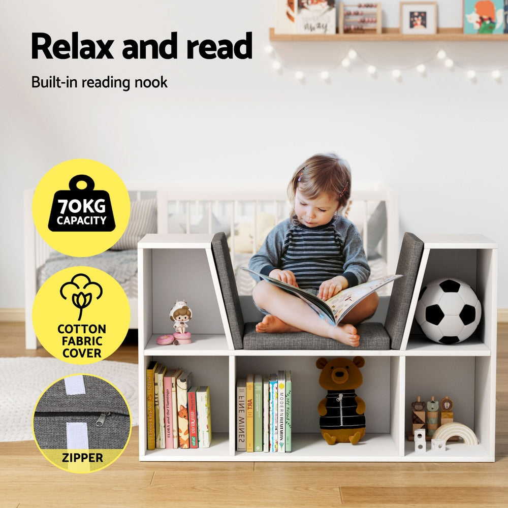 Kids Mini Storage Bookcase with Seat – White - Homecoze