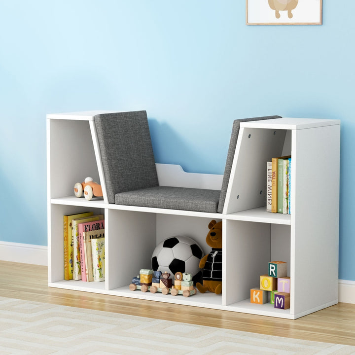 Kids Mini Storage Bookcase with Seat – White - Homecoze