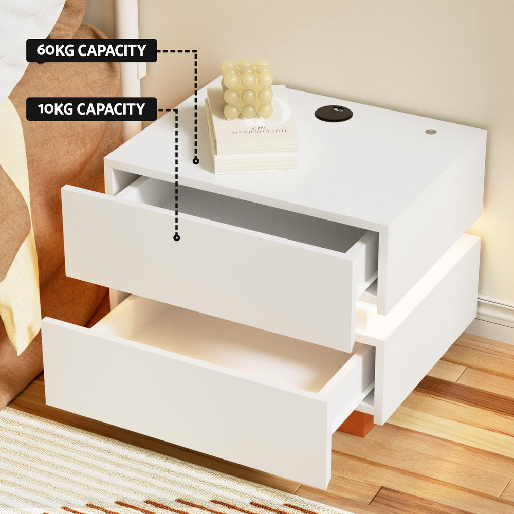 Artiss Smart Bedside Table LED Wireless Charging Ada - Homecoze