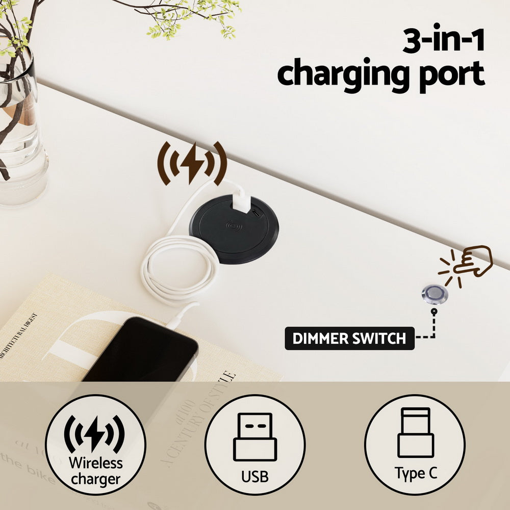 Artiss Smart Bedside Table LED Wireless Charging Ada - Homecoze