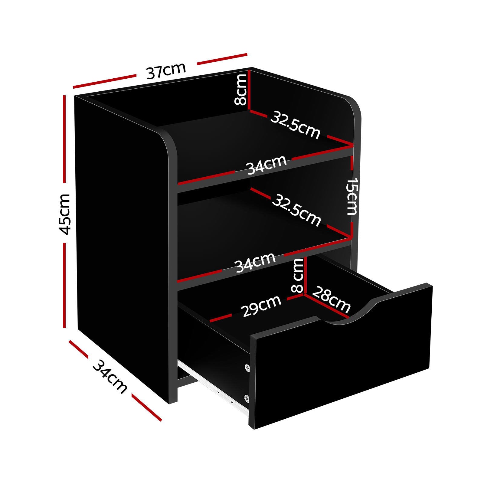 Artiss 2X Bedside Table 1 Drawer with Shelf - FARA Black - Homecoze