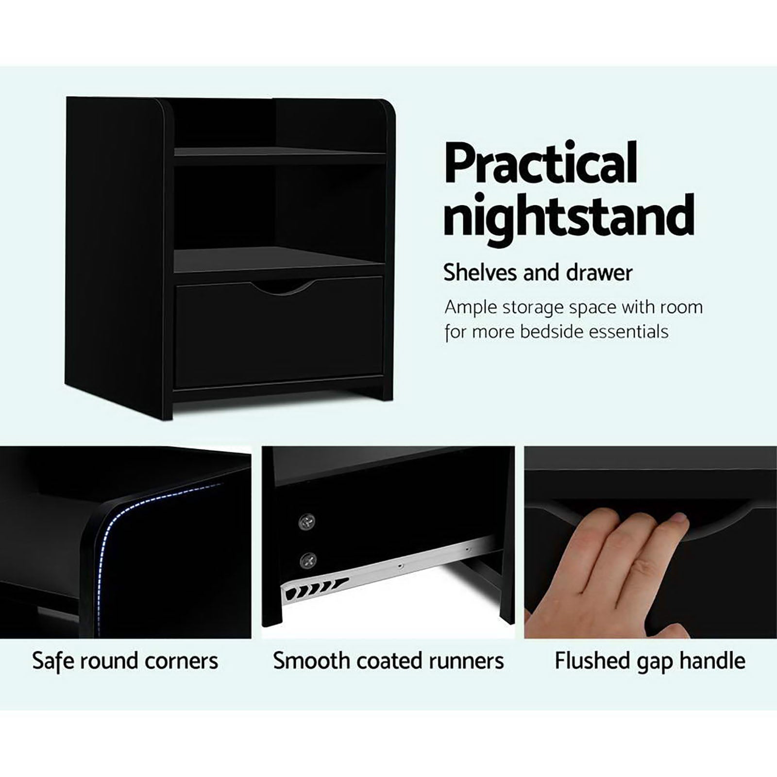 Artiss 2X Bedside Table 1 Drawer with Shelf - FARA Black - Homecoze