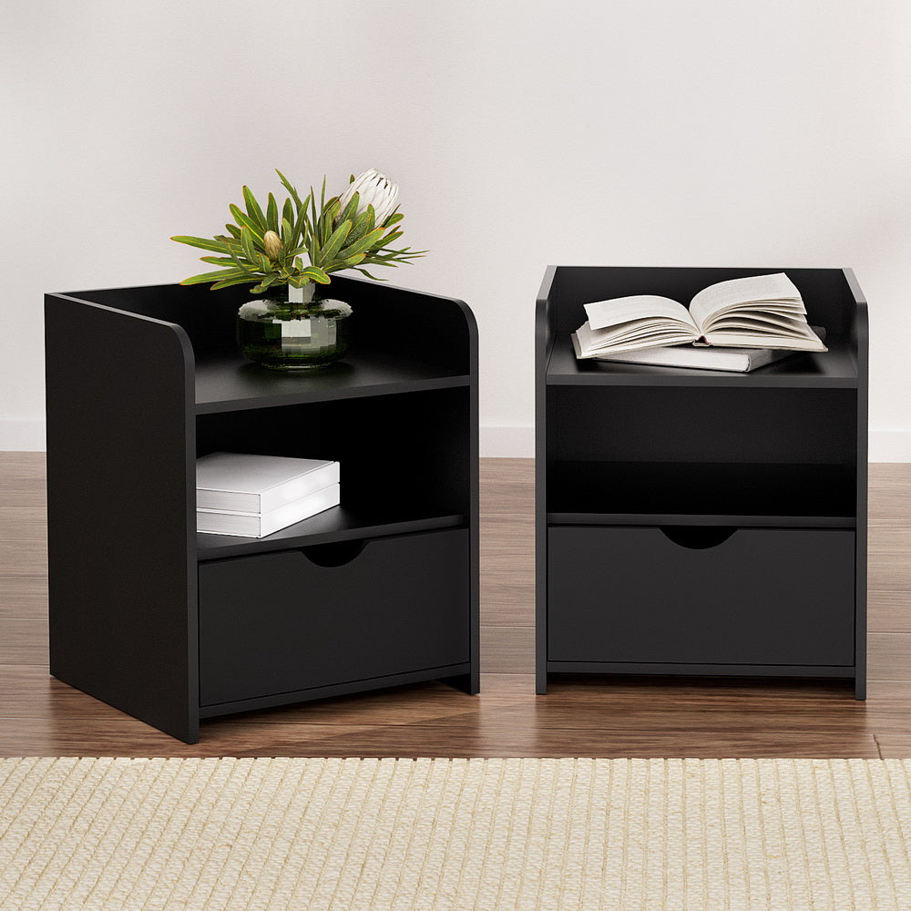 Artiss 2X Bedside Table 1 Drawer with Shelf - FARA Black - Homecoze