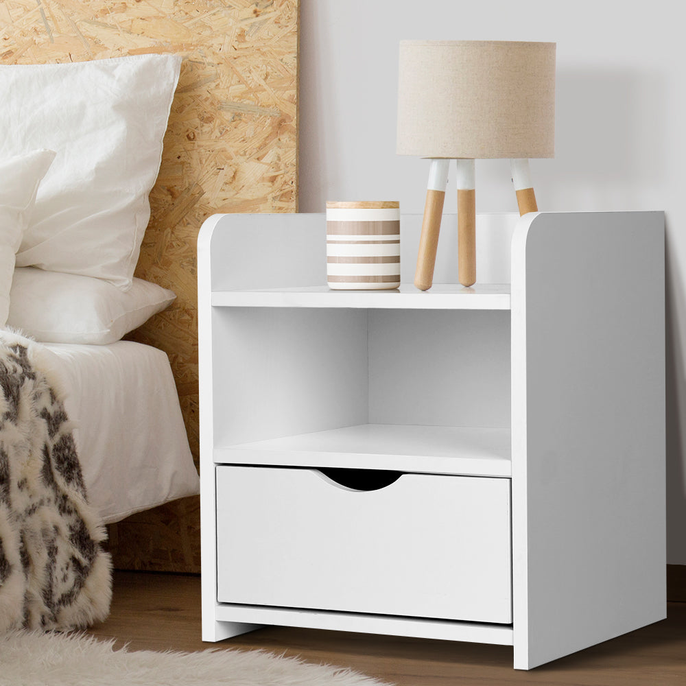 Jace Bedside Table 1 Drawer with Shelves – White - Homecoze