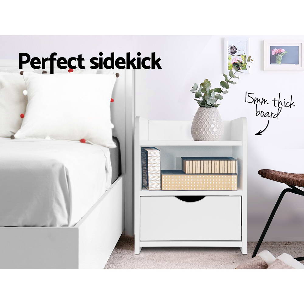 Jace Bedside Table 1 Drawer with Shelves – White - Homecoze
