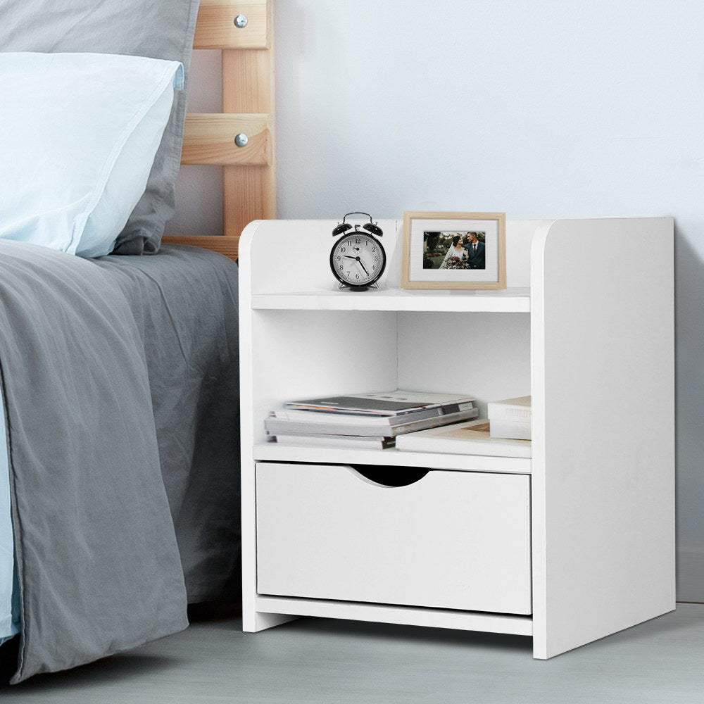Jace Bedside Table 1 Drawer with Shelves – White - Homecoze