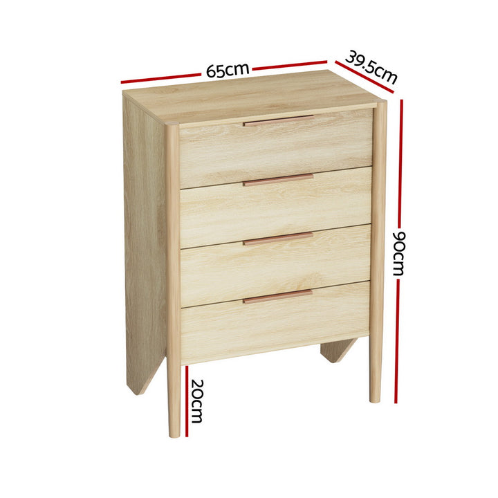 Modern Low Set 4 Drawer Chest of Drawers - Oak