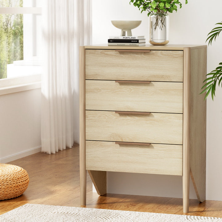 Modern Low Set 4 Drawer Chest of Drawers - Oak