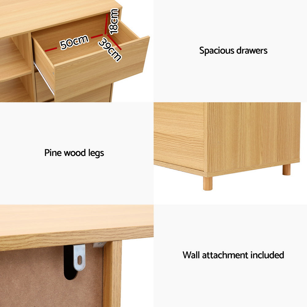 Artiss Chest of 3 Drawers Storage Cabinet 3 Shelves Pine - Homecoze