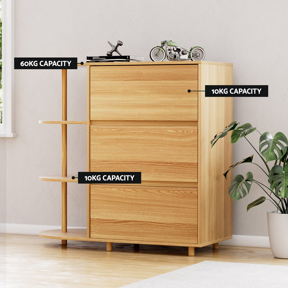 Artiss Chest of 3 Drawers Storage Cabinet 3 Shelves Pine - Homecoze