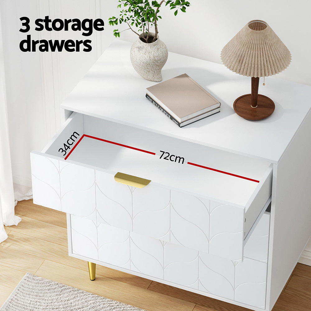 Artiss 3 Chest of Drawers Lowboy Cabinet White - Homecoze