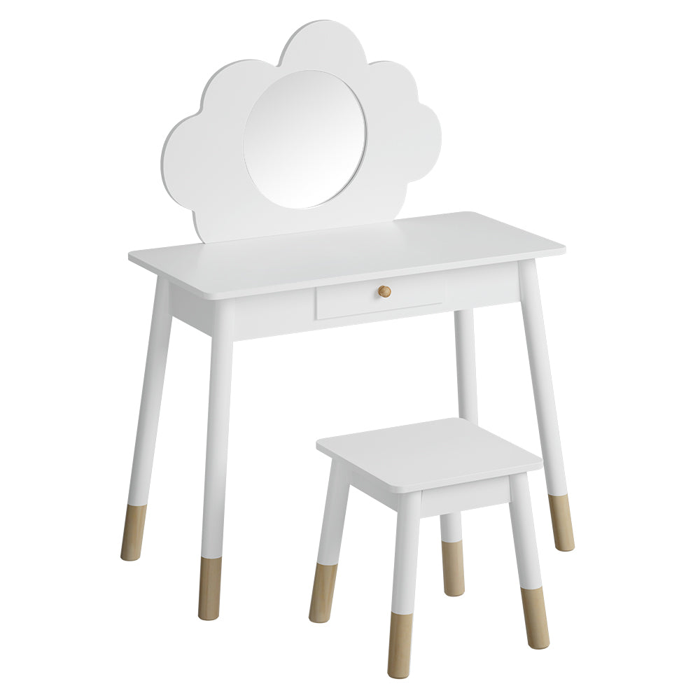 Kids Vanity Dressing Table & Stool Set with Detachable Cloud Shaped Mirror - Homecoze