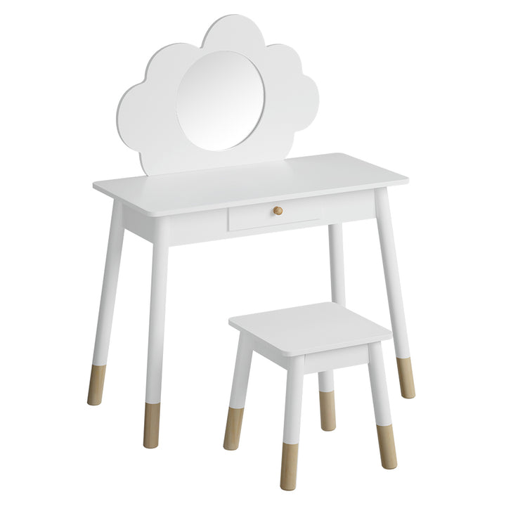 Kids Vanity Dressing Table & Stool Set with Detachable Cloud Shaped Mirror - Homecoze
