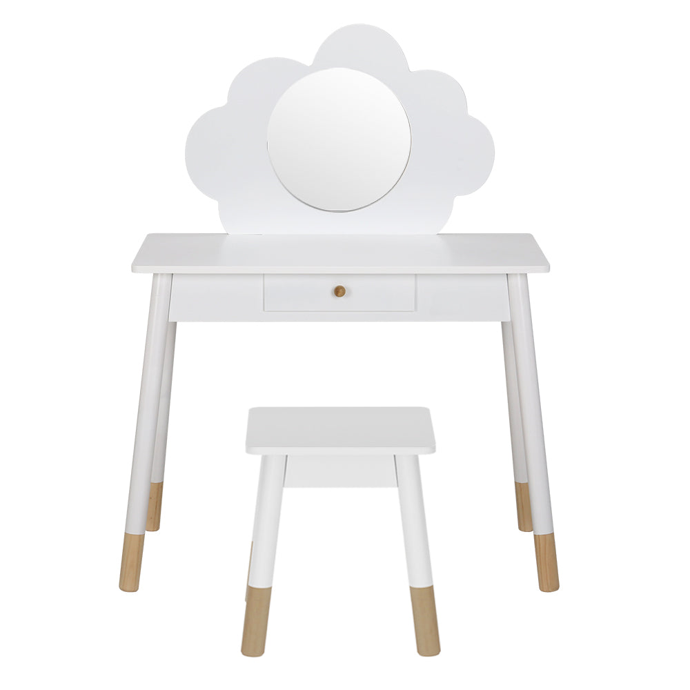 Kids Vanity Dressing Table & Stool Set with Detachable Cloud Shaped Mirror - Homecoze