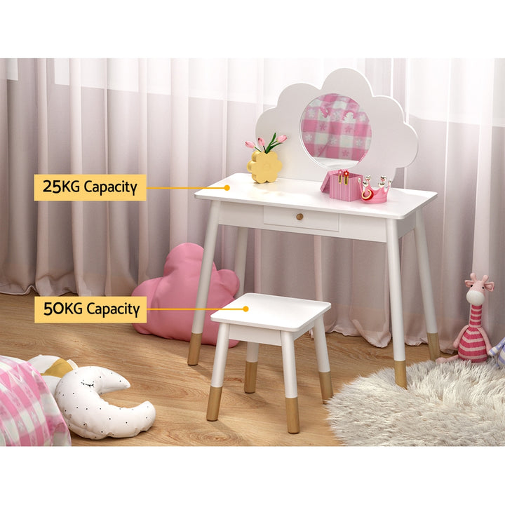 Kids Vanity Dressing Table & Stool Set with Detachable Cloud Shaped Mirror - Homecoze