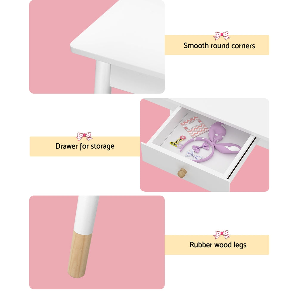 Kids Vanity Dressing Table & Stool Set with Detachable Cloud Shaped Mirror - Homecoze