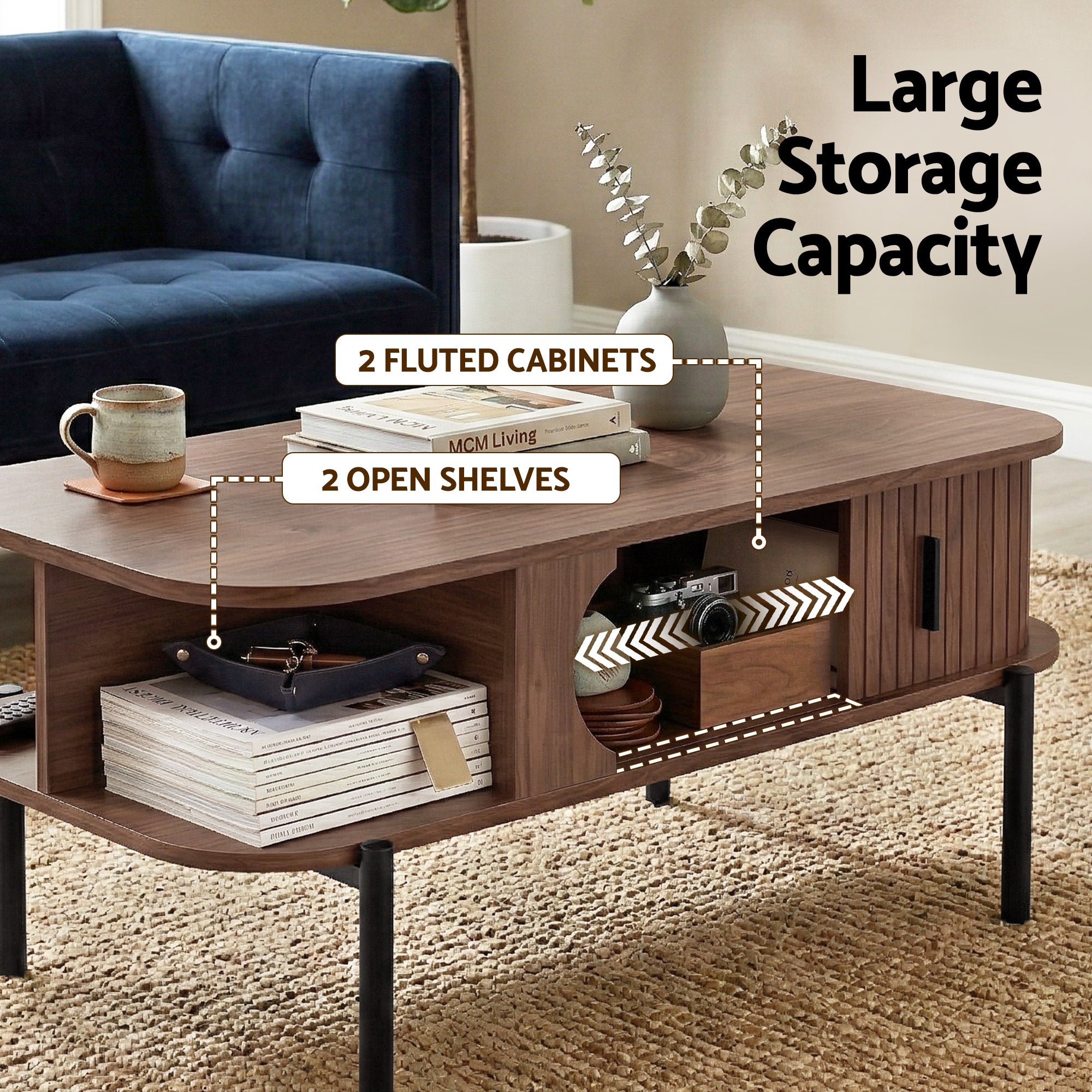 Artiss Coffee Table Living Room Center Table Shelf Cabinet Walnut - Homecoze