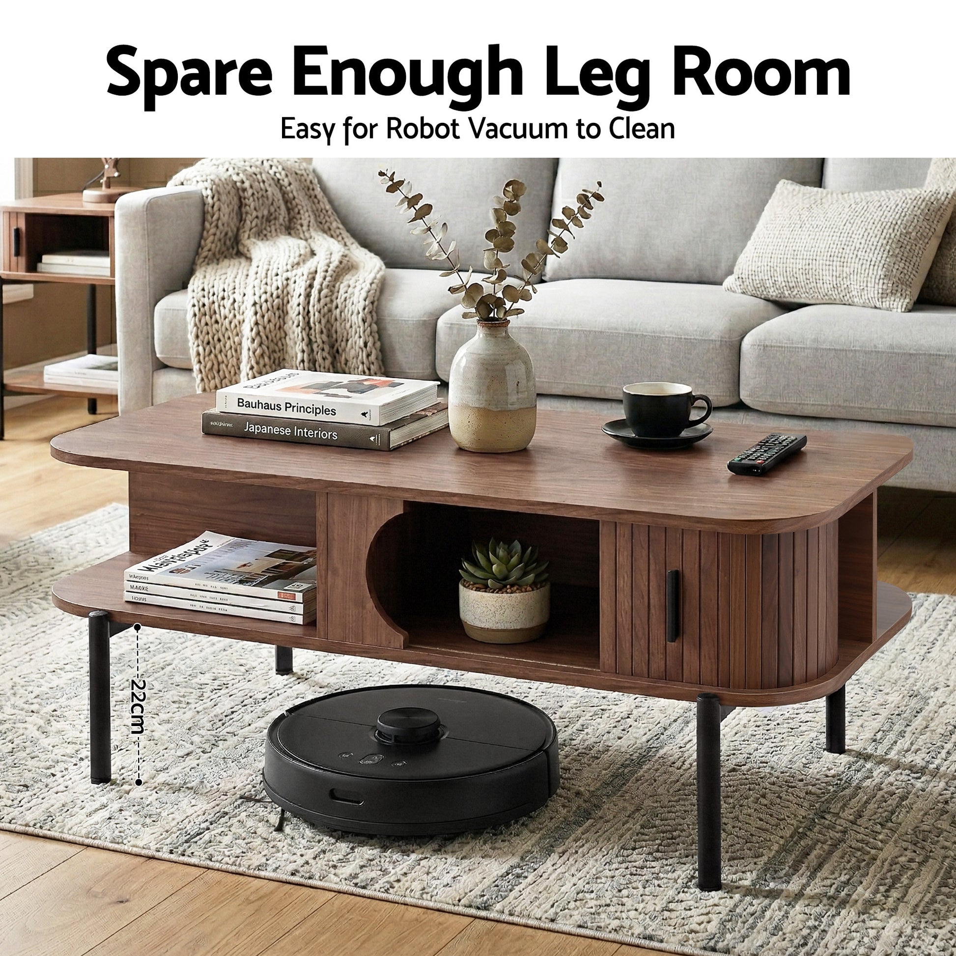 Artiss Coffee Table Living Room Center Table Shelf Cabinet Walnut - Homecoze