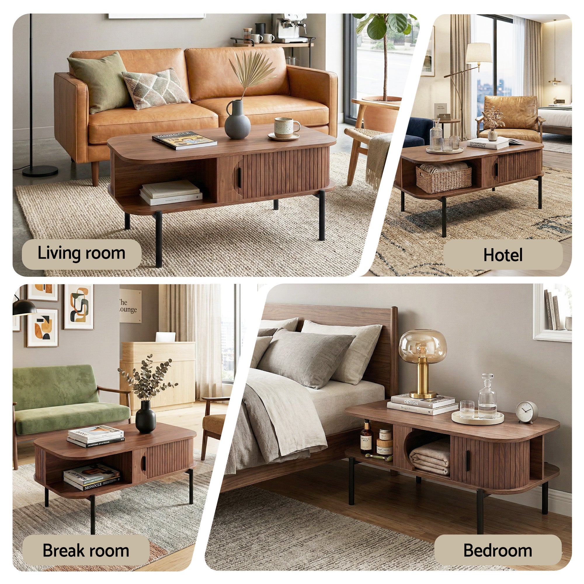 Artiss Coffee Table Living Room Center Table Shelf Cabinet Walnut - Homecoze