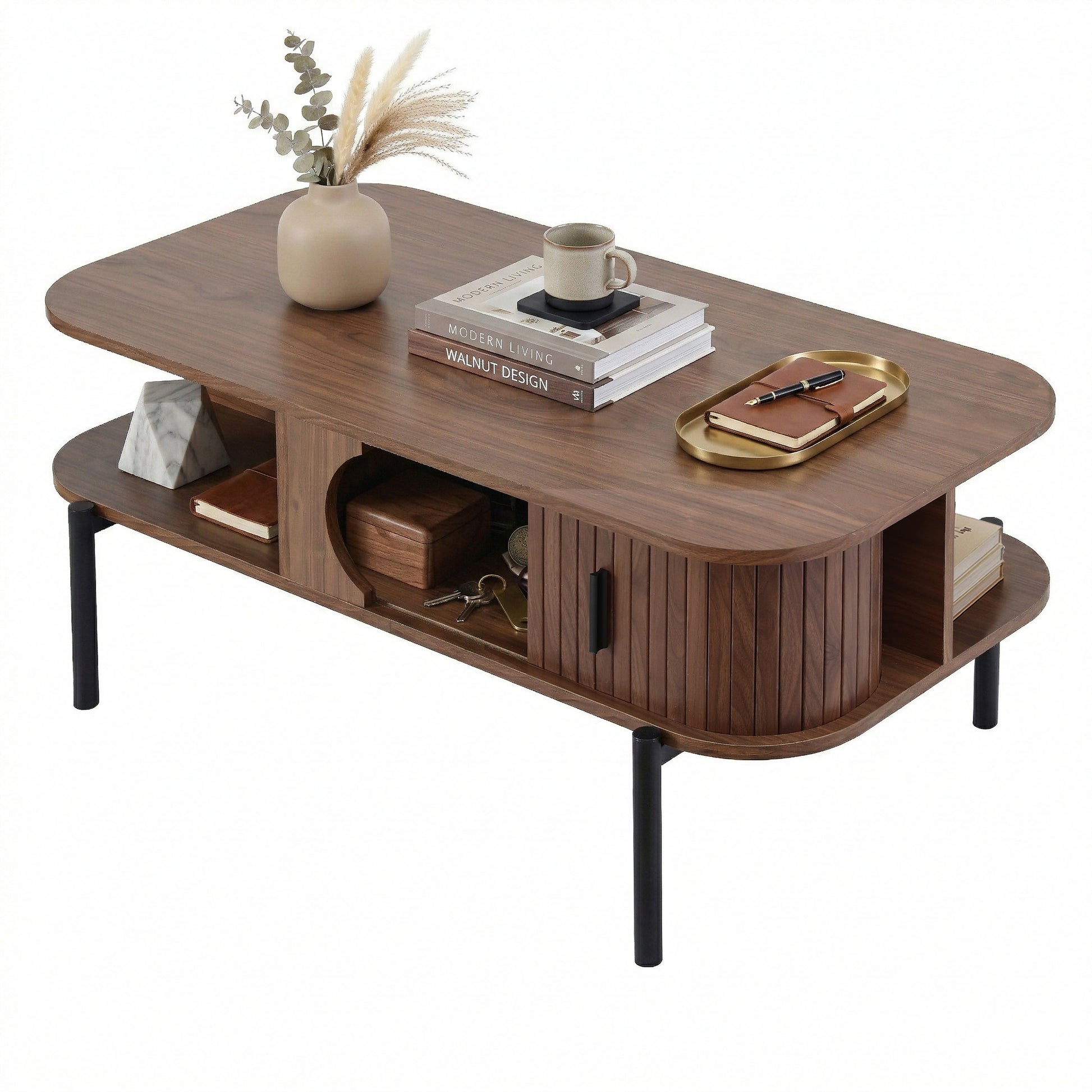 Artiss Coffee Table Living Room Center Table Shelf Cabinet Walnut - Homecoze