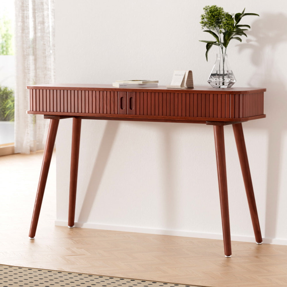 Modern Style Fluted Sliding Door Console Table 120CM - Walnut - Homecoze